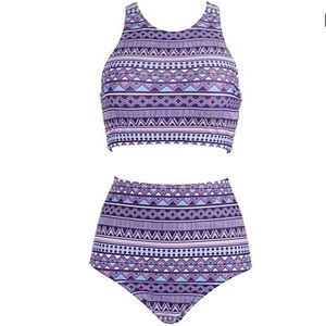 Padded High Neck, High Waisted Bathing Suit Bikini Swimsuit for Women